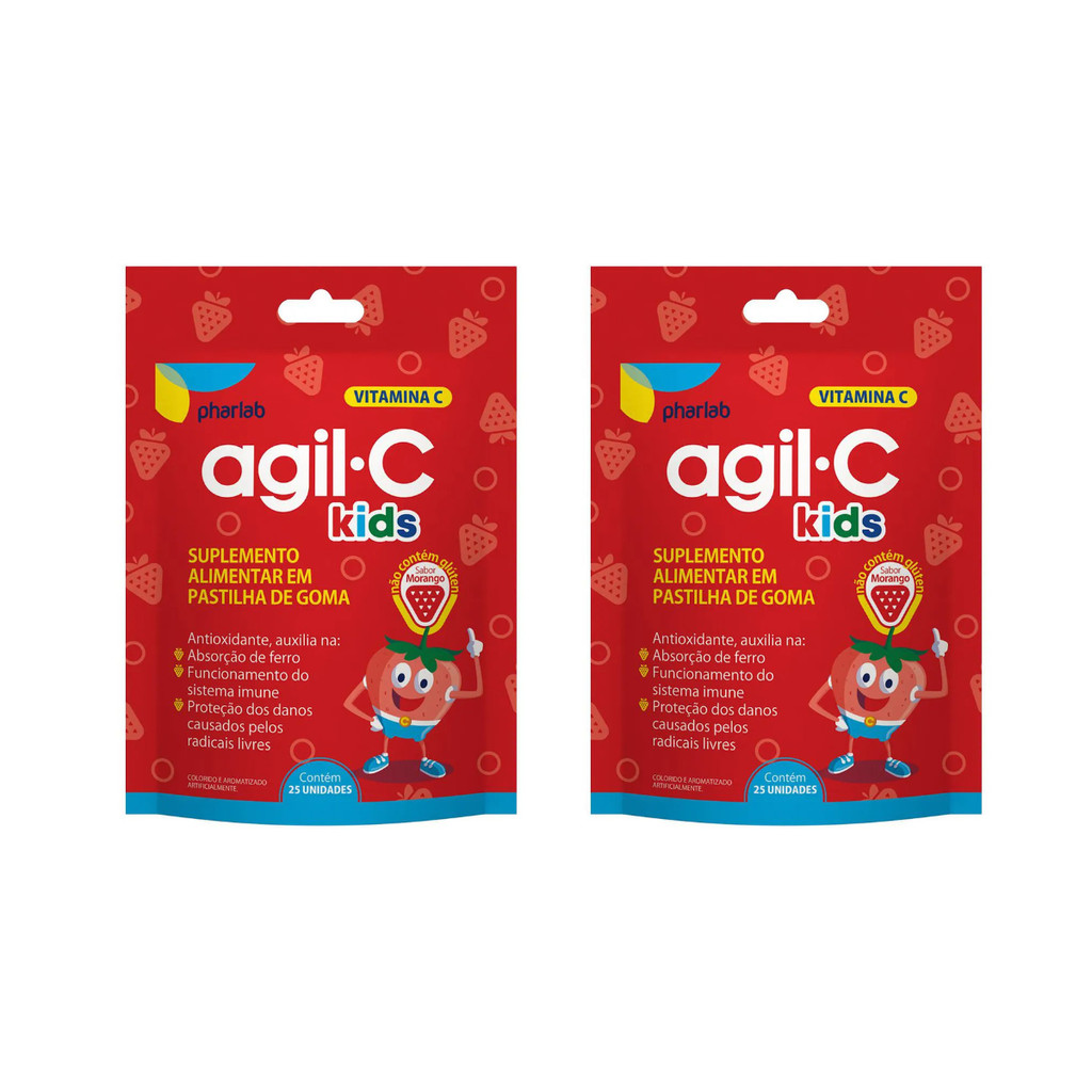 Kit 2 und Agil C Kids Morango 25 Gomas em Oferta na Shopee