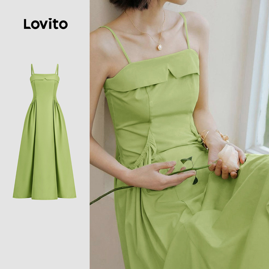 Lovito Vestido Casual De Bolso Liso Primavera/Verão Verde Claro Para Mulheres L134LD214 - Women Clothes