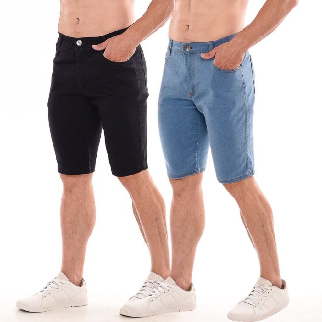 Kit 2 Bermuda Jeans Masculina Tendencia Elastano Estilo