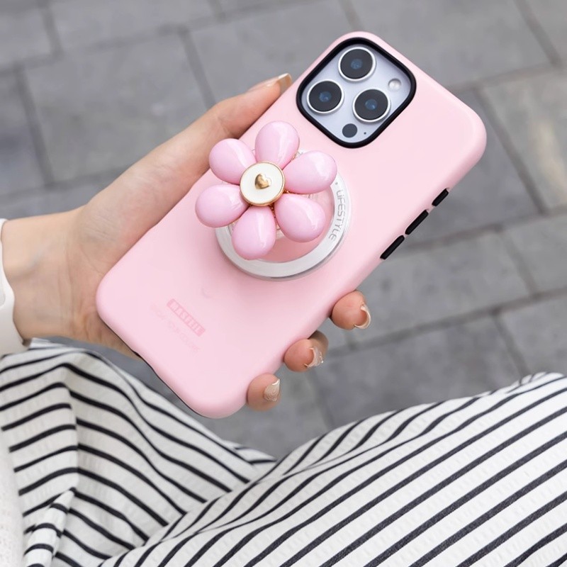 Coreano Bonito 3D Flor Telefone Griptok Suporte Para IPhone 16 Pro Magnético Caso De Carregamento Sem Fio