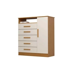 Cômoda de Quarto Madri c/ 1 Porta 1 Nicho e 5 Gavetas Cinamomo/Off White - ACP