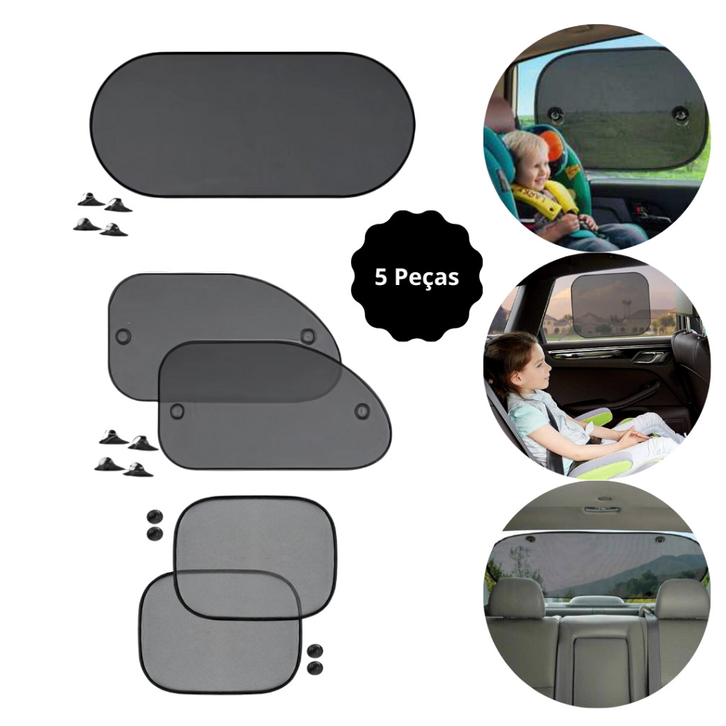 Kit 5 Tapa Sol Dobrável para Janela do Carro com Ventosa Anti-Uv Protetor Solar Automotivo