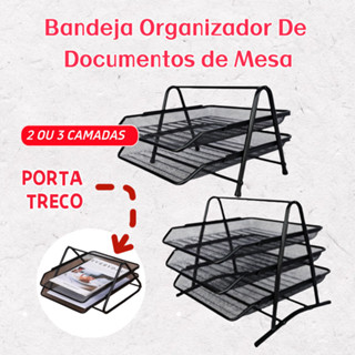 Organizador De Documentos de Mesa 2 e 3 Camadas Bandeja Porta Treco Multiuso Papel A4 Metal Aramado em Oferta na Shopee