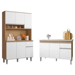 Balcão De Pia Tatiane 120cm E Armário Cozinha Kit Márcia Amêndoa Branco - Ajl