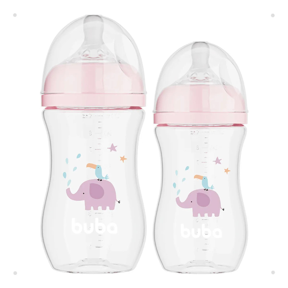 Kit C/ 2 Mamadeiras Easy Flow BUBA 270ml e 330ml Elefante Rosa em Oferta na Shopee
