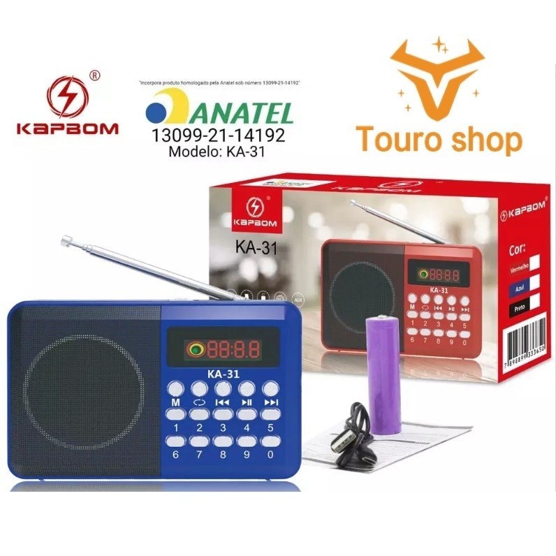 Rádio Retrô Fm Recarregável Bluetooth Kapbom Ka-31 Colorido Entrada De Cartão  LION