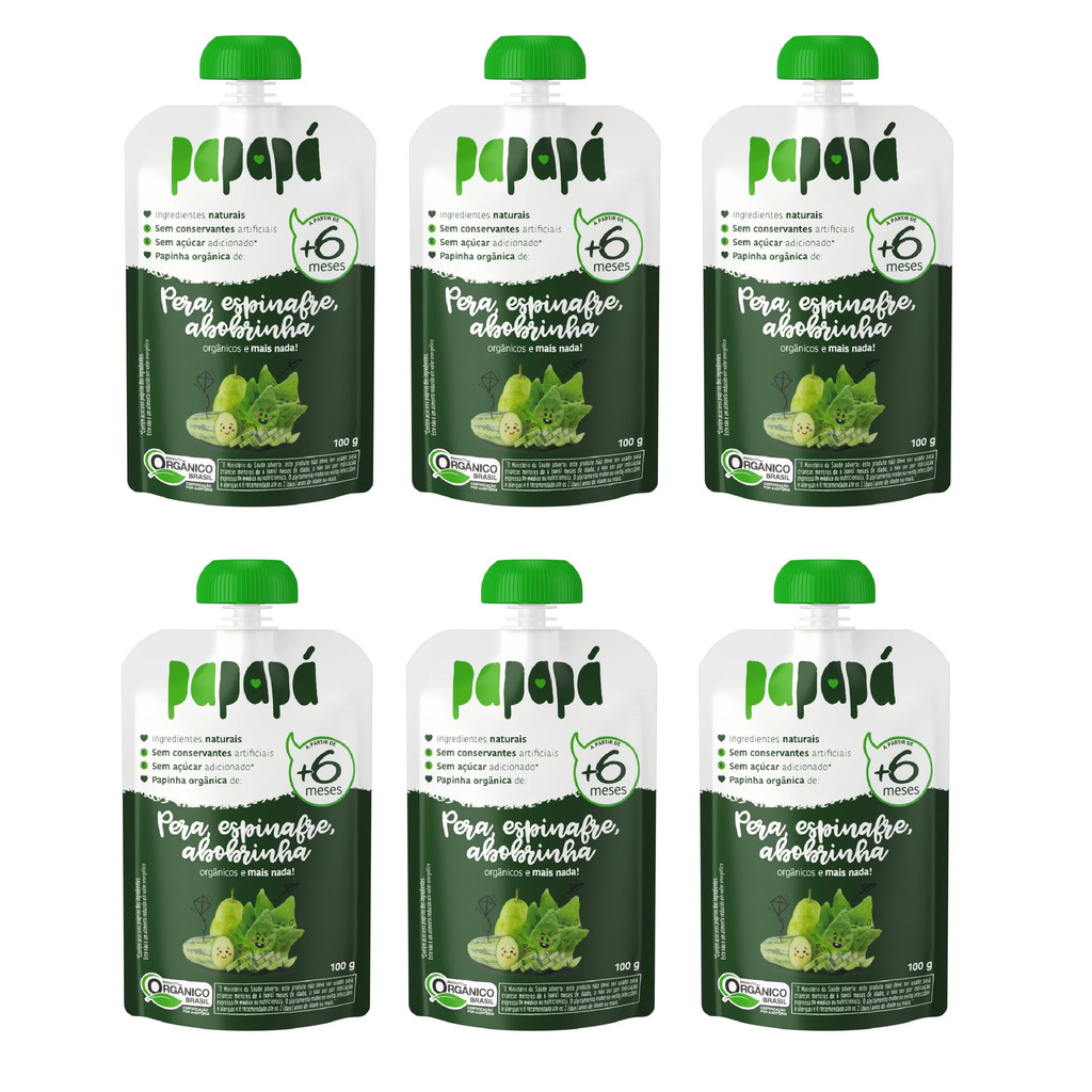 Kit 6x Papinha Orgânica Pera, Espinafre E Abobrinha 100g