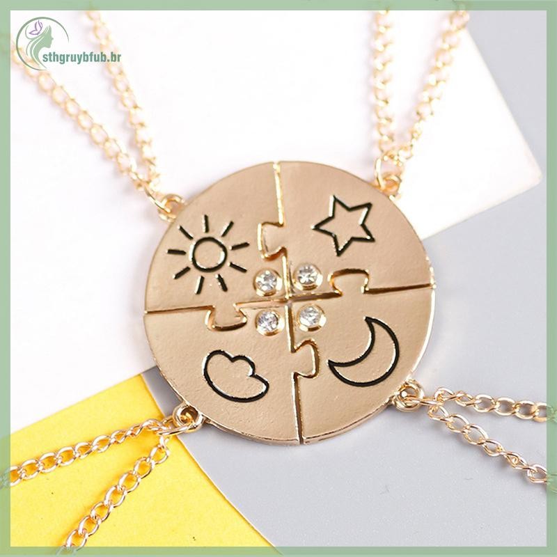 STHB 4 Peças Novo Redondo Sol Estrela Lua Pingente Colar Moda Melhor Amigo Para Sempre Amizade BFF Masculino E Feminino