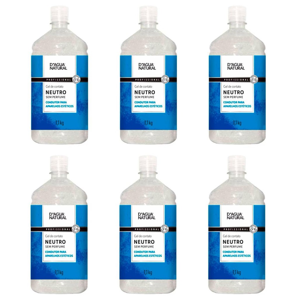 Imagem Kit 6 Potes Gel de Contato Dagua Natural Neutro 1,1Kg Sem Perfume Condutor para Aparelhos Estéticos