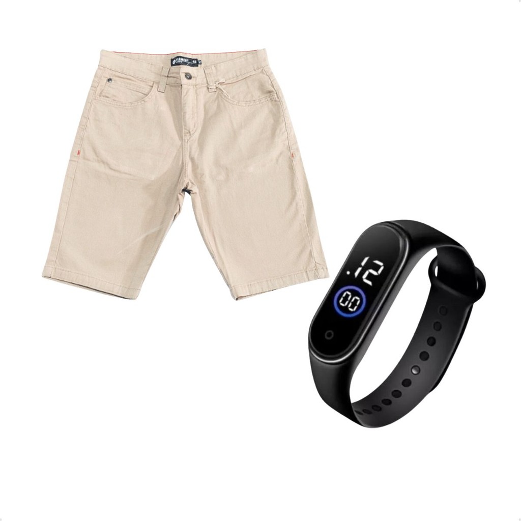 Kit 1 Bermuda Masculina Sarja Mais Relogio SmartWatch Digital De Alta Qualidade Linha Premium