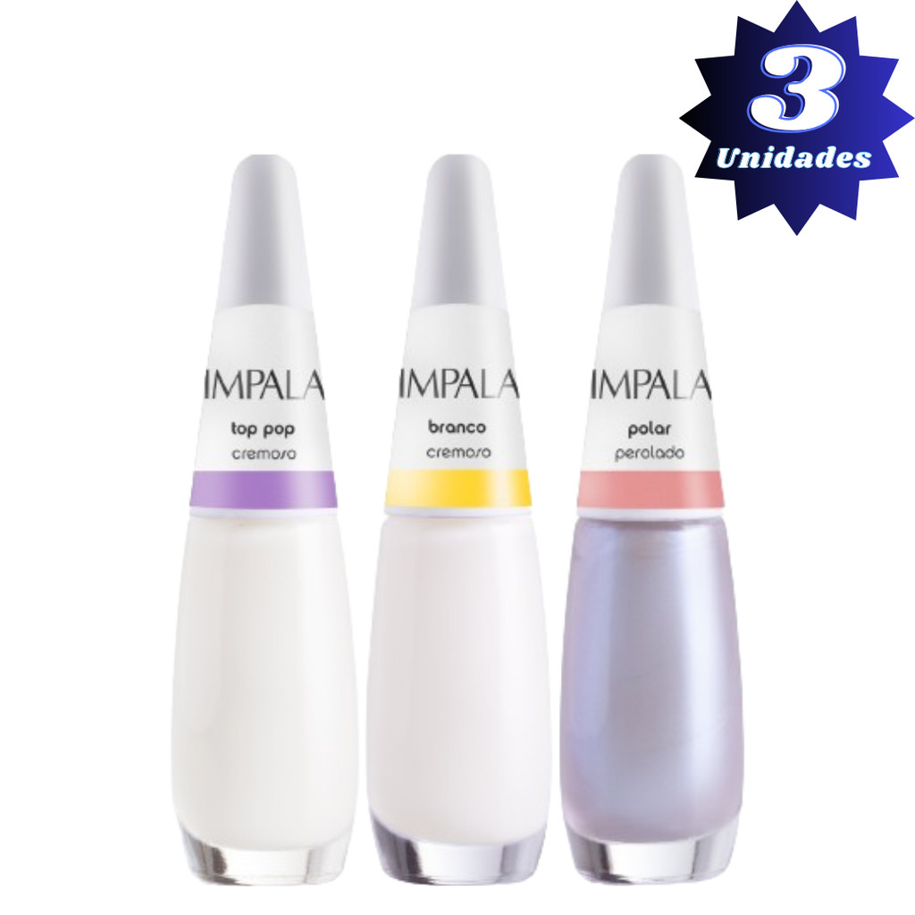 KIT COM 3 ESMALTE IMPALA FRANCESINHA TOP POP, POLAR E BRANCO Nº 08