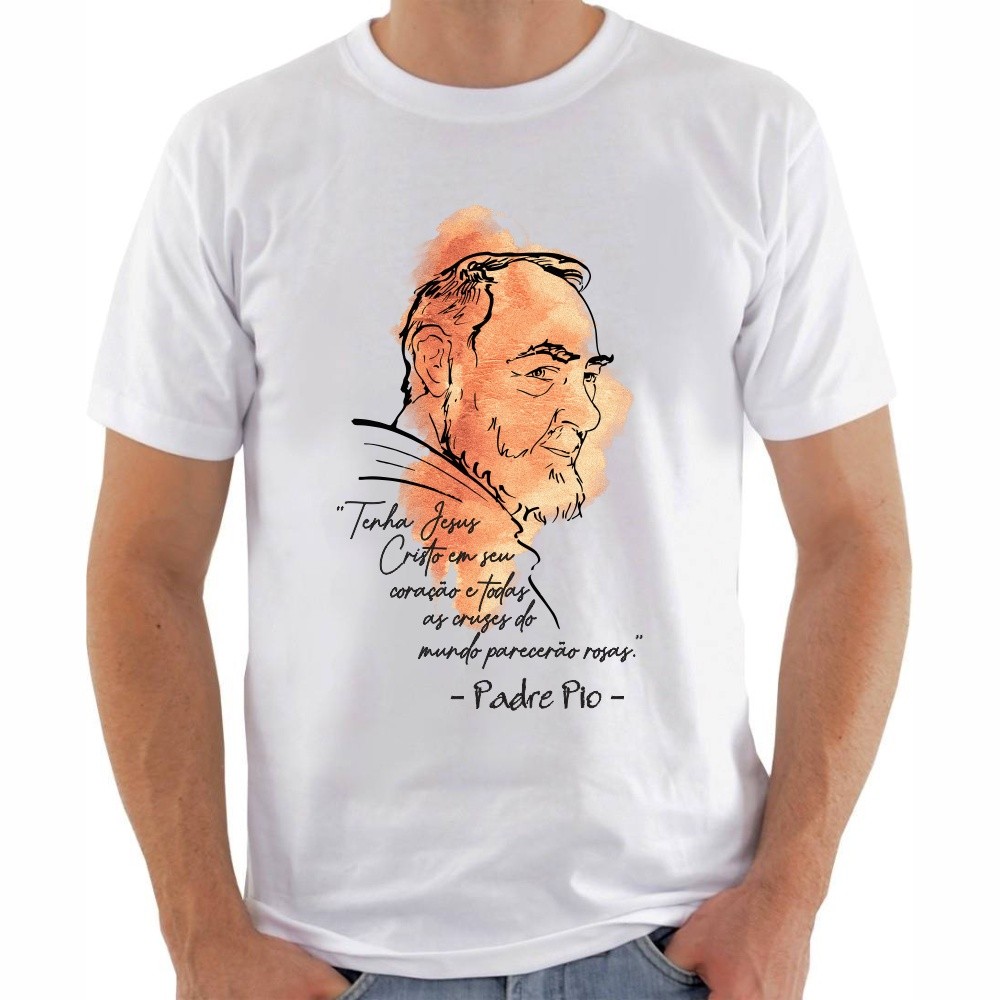Linda Camiseta Padre Pio Tenha Jesus Cristo Em Seu Coração Premium