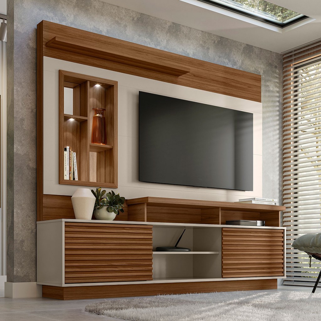 Estante para TV Até 60 Polegadas Mauá 2 Portas com Led - Pnr Móveis em Oferta na Shopee