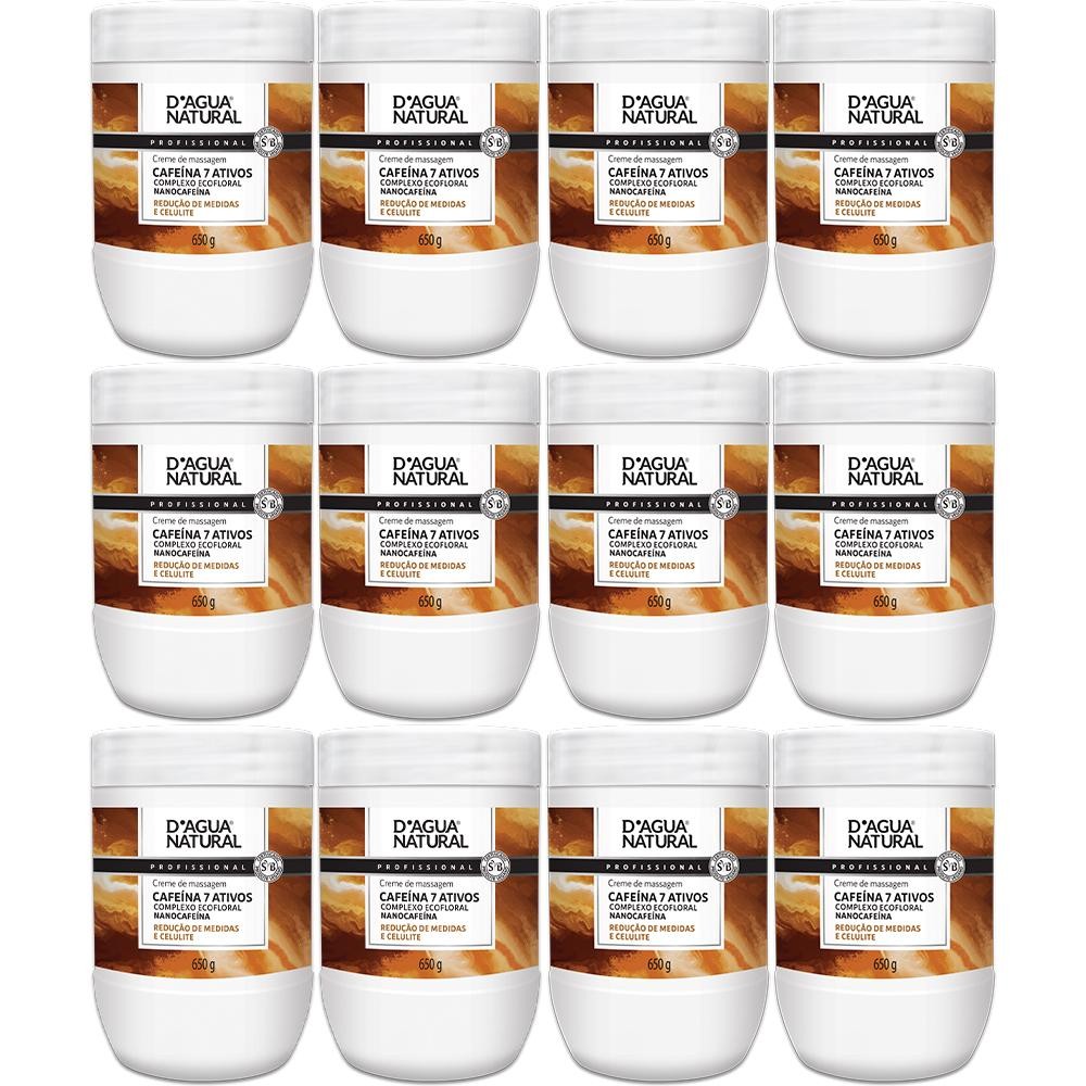 Kit 12 Potes Creme De Massagem Corporal Dagua Natural Cafeína 7 Ativos 650g Reduz Medidas e Celulite