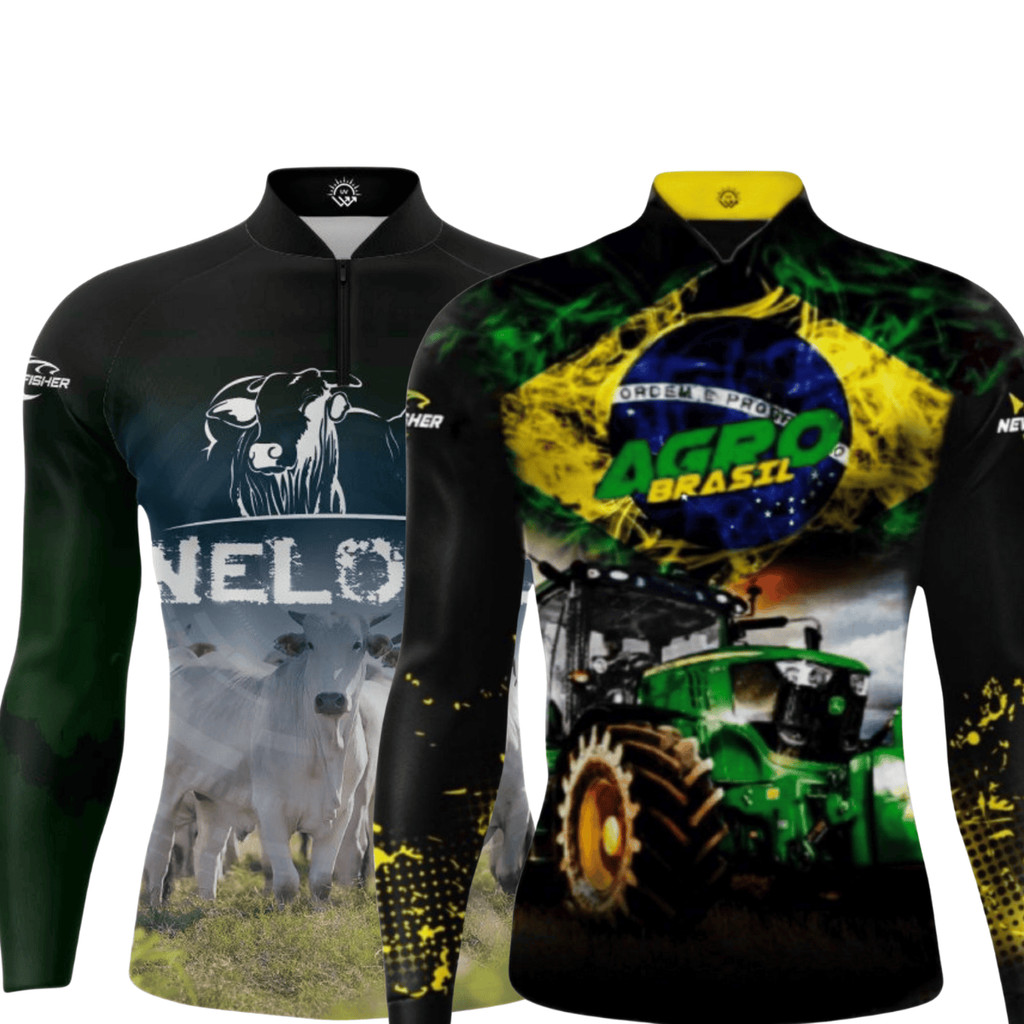 KIT 2 Camisa Camiseta de Pesca Agro Gola Zíper Proteção Solar UV New Fisher em Oferta na Shopee