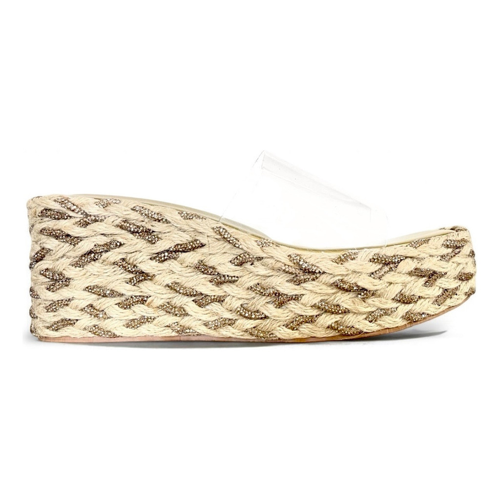 Sandália Tamanco Anabela Flatform  Salto Alto Vinil Corda Brilho Moda Confortavel Transparente So Pretty Shoes Debbyh