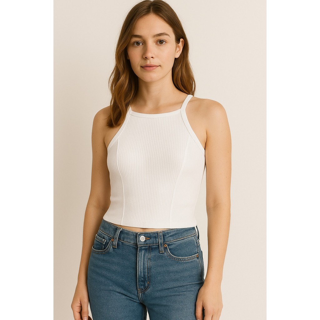 blusa cropped feminino canelado bojo alça regata estilosa