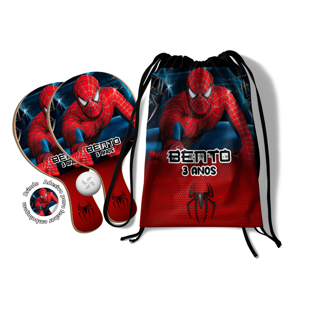 7/10/15/20/25 Kit Mochilinha e Raquetes Ping Pong - Homem Aranha em Oferta na Shopee