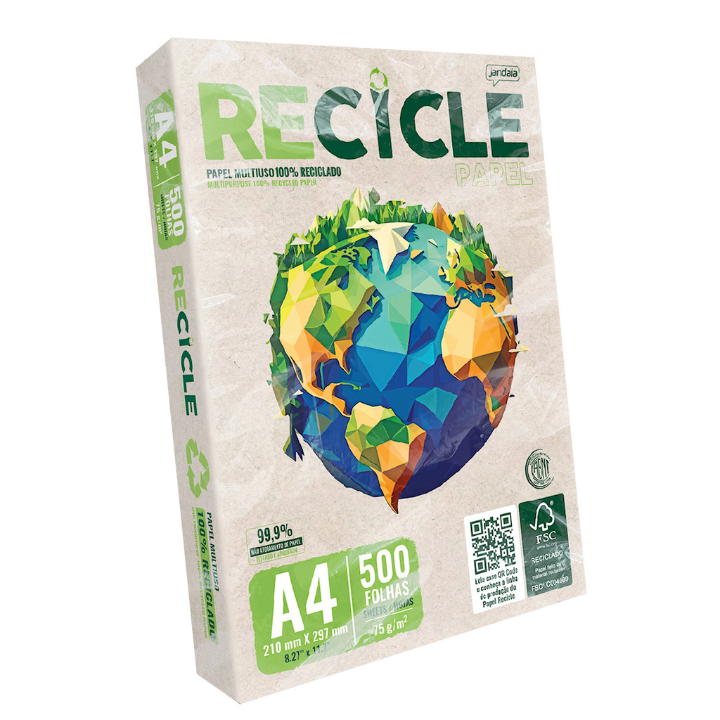 Papel Sulfite A4 75g Recicle Papel - Pacote Com 500 Folhas