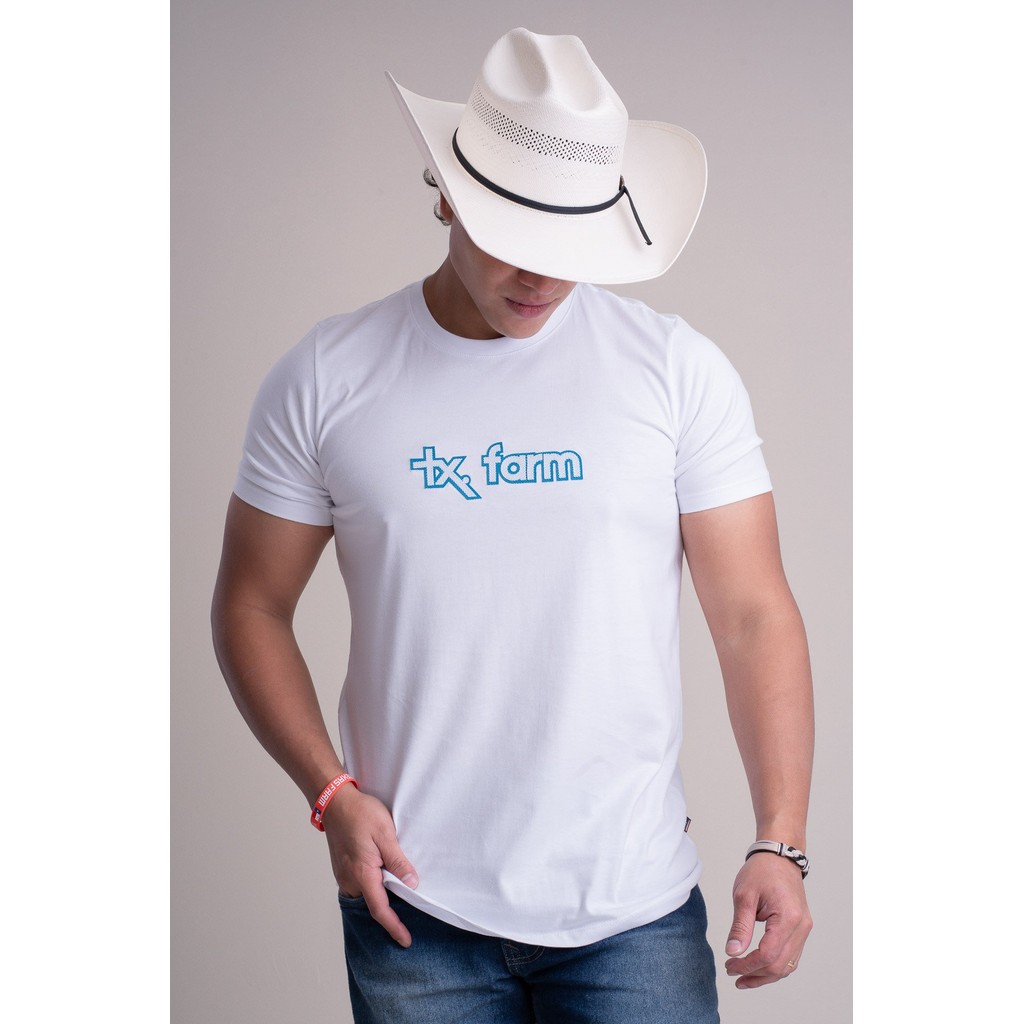 Camiseta Masculina Texas Farm - Overtone - Cm418 - Branco/ Azul Turquesa
