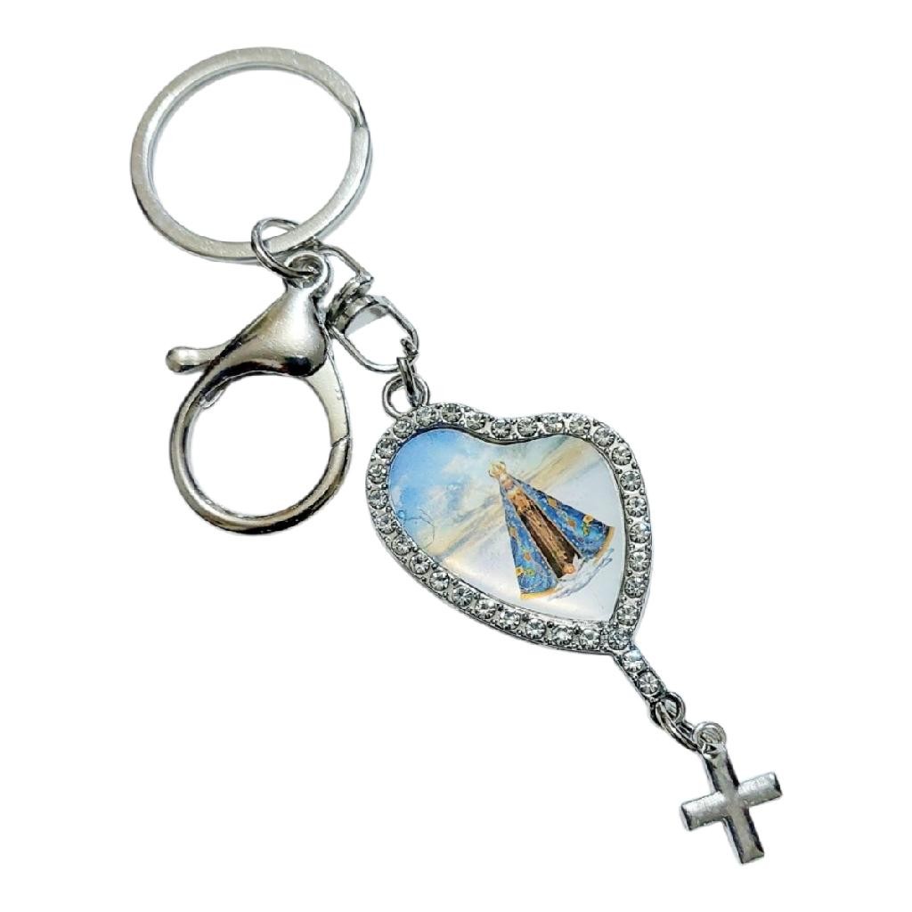 Chaveiro SANTA terço NOSSA senhora aparecida PRATA RESINADO