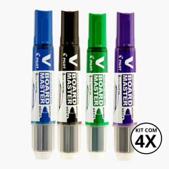 Kit com 4 Marcadores Para Quadro Branco V Board Master - PILOT KITS:AZUL+PRETO+VERDE+VIOLETA