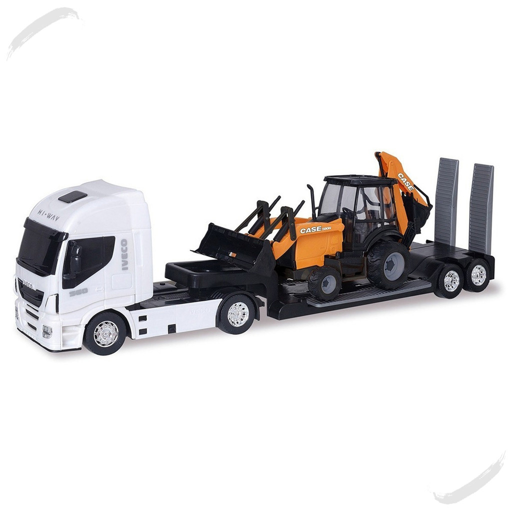 Caminhão Plataforma Iveco Miniatura Com Retroescavadeira em Oferta na Shopee
