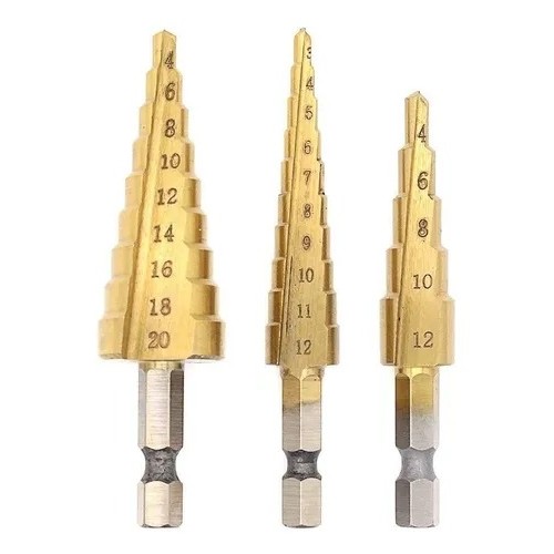 Jogo 3 Broca Escalonada Titanio HSS 3-12 4-12 -20MM em Oferta na Shopee