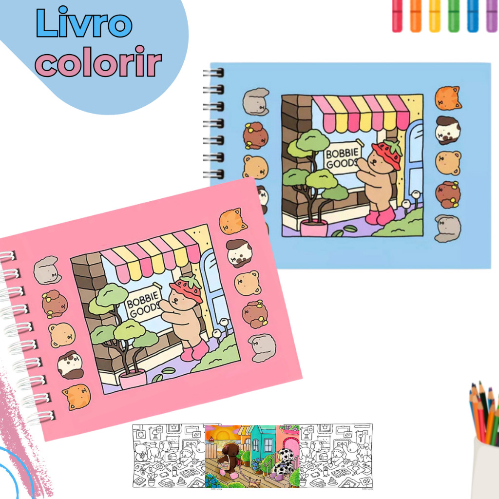 Livro de Colorir Com Capa Dura, Caderno de Desenho Pintura 50 Páginas Ursinho Capa Dura