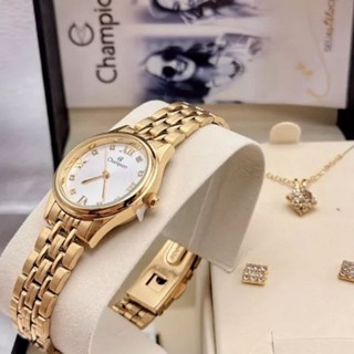 Relógio Feminino Champion Pequeno Dourado Com Kit Colar e Brincos Ponto de Luz Quadrados Original em Oferta na Shopee