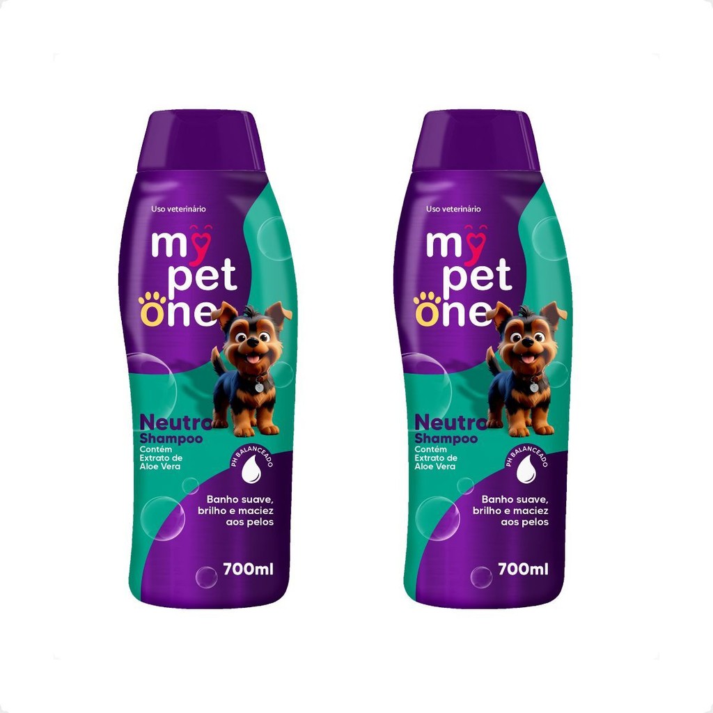 Kit 2 Shampoo Neutro 700mL Cães e Gatos Mypetone
