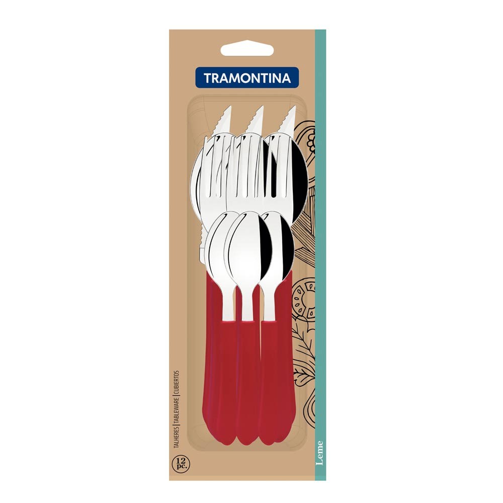 Faqueiro Tramontina Leme em Inox com Cabo Vermelho 12 Peças - Home & Living