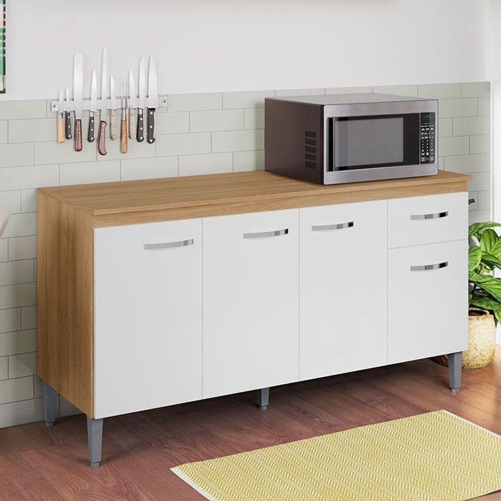 Balcão De Cozinha Ambiente Gabriela Com Tampo 150cm Amêndoa Branco - Ajl em Oferta na Shopee
