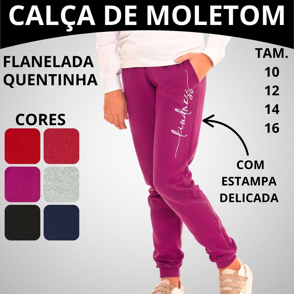 Calça Moletom Peluciado Juvenil 2 Bolsos Estampa Barra e Punho com Ribana 3153-A