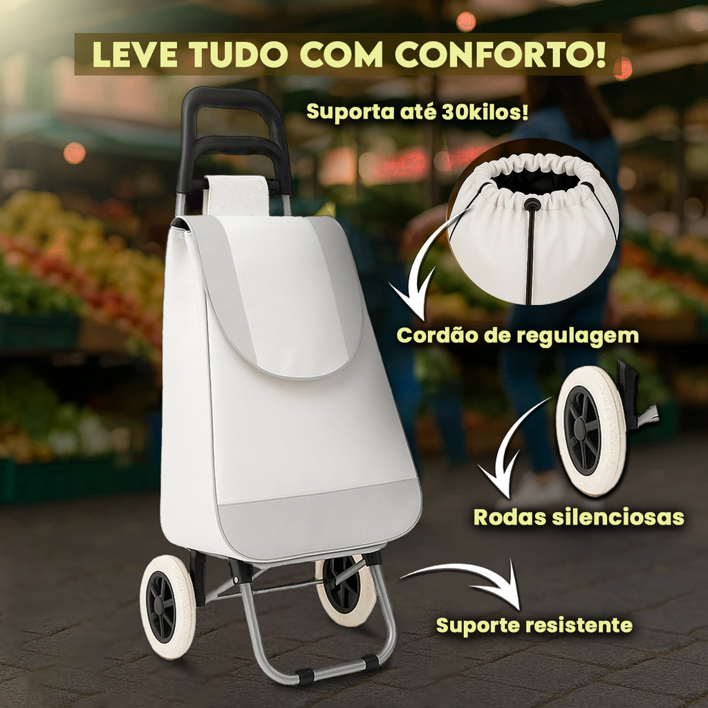 Carrinho Com Rodas Dobrável De Mão Multiuso Compras Feira Suporta ate 30 KG