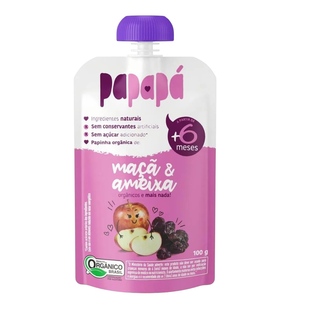 Papinha Orgânica Natural Maçã E Ameixa Papapá Squeeze 100g em Oferta na Shopee