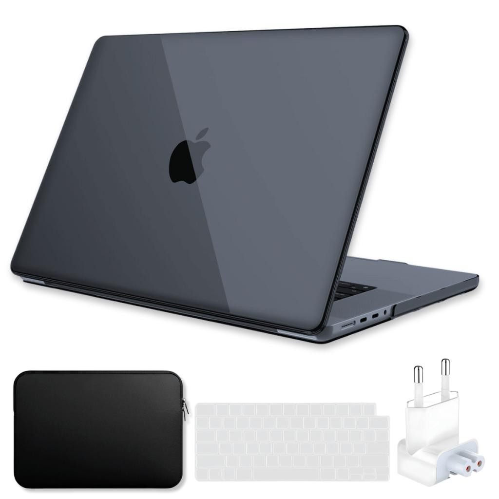 Capa SkinCase Black Diamond P/ MacBook Pro 16 Pol M3 M2 M1 Pro/Max Kit Plug+ Bag+ Prot Teclado Transparente