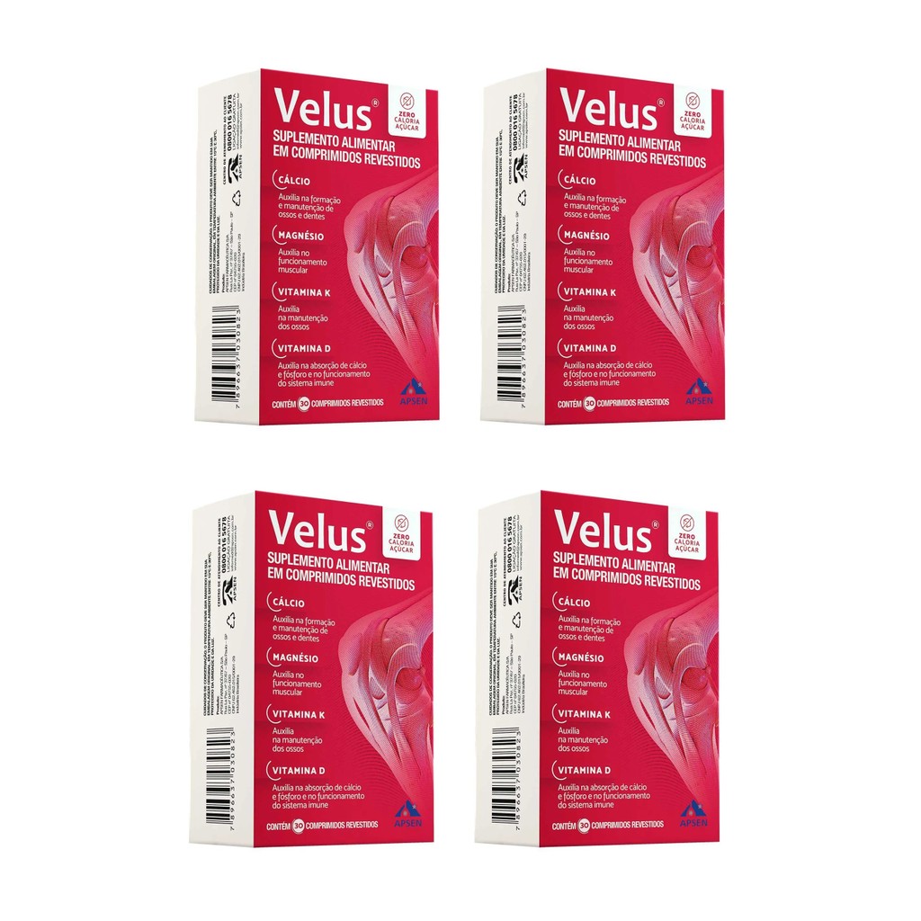 Kit 4 Suplemento Apsen Velus Cálcio Magnésio Vitamina K 30cp