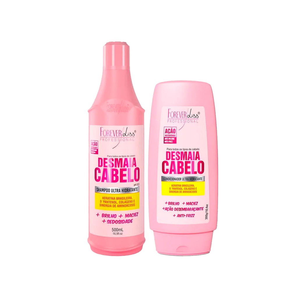 Kit Desmaia Cabelo Shampoo 500ml Condicionador Forever Liss