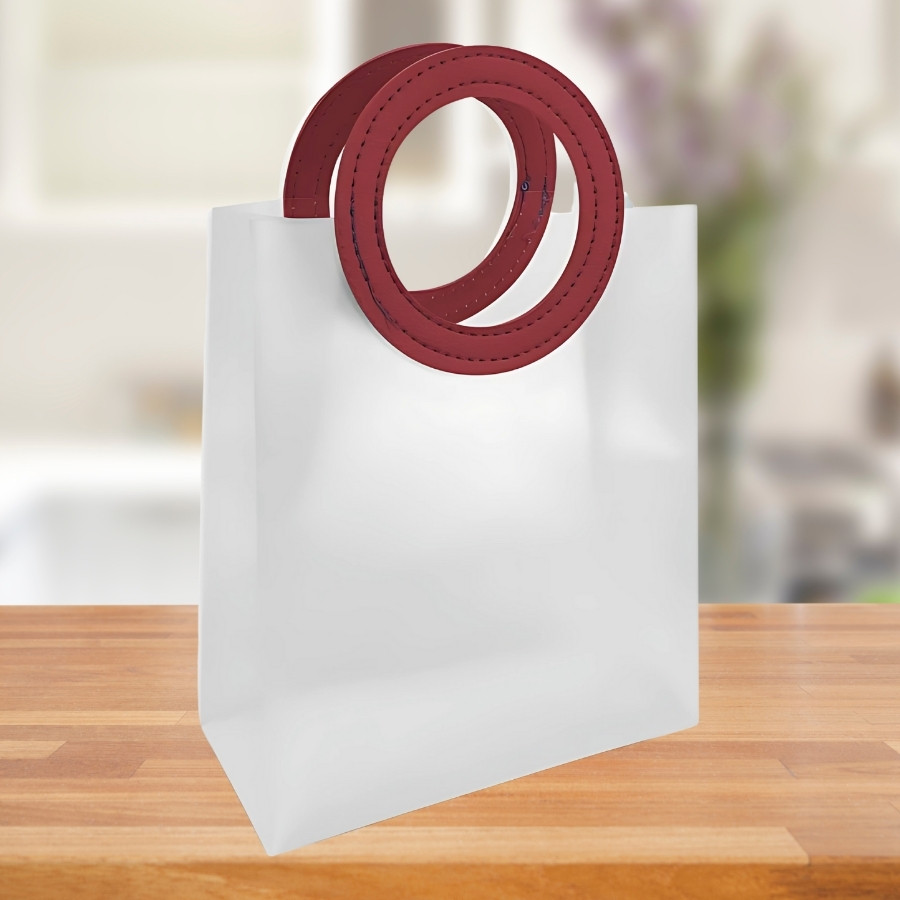 Sacola Transparente PVC com Alça Redonda de Couro Vinho - 26x32x14,5cm - 1 unidades - Rizzo - Stationery