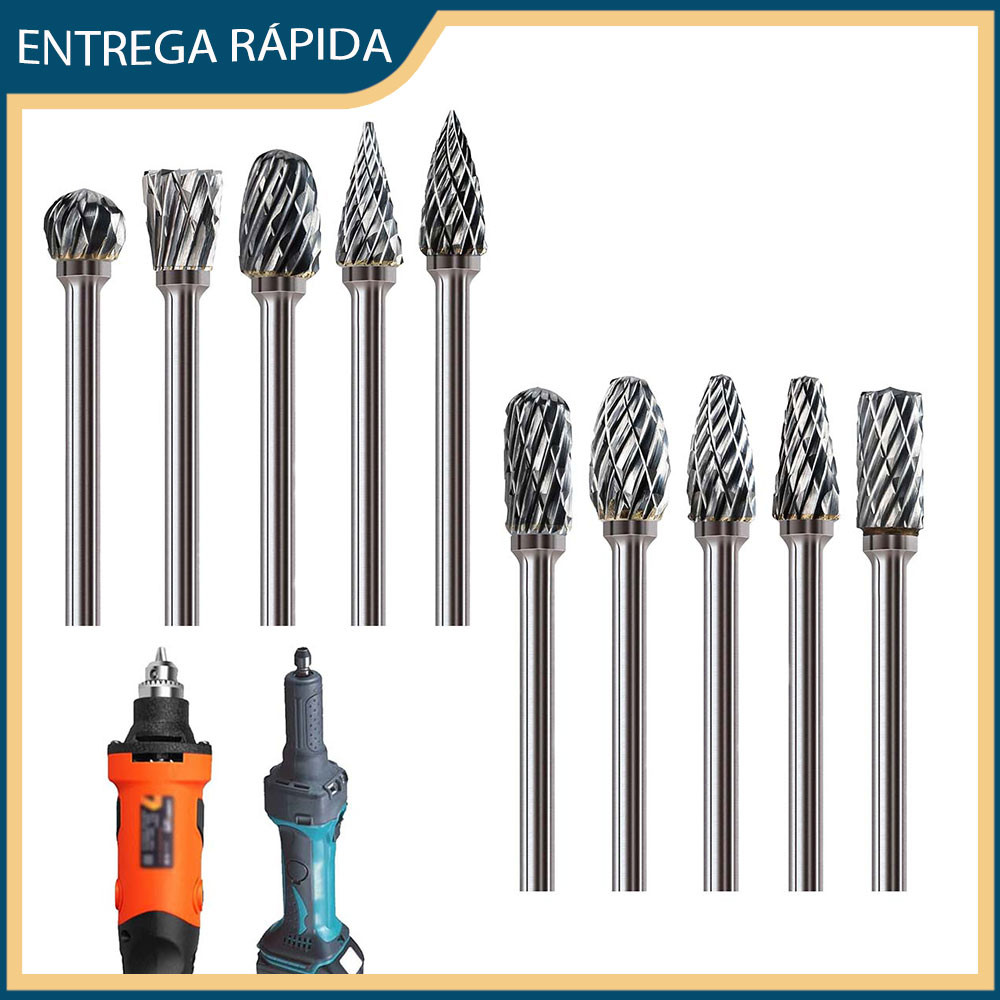 Conjunto de cabeças de moagem de fresa de aço de tungsténio com lima rotativa de carboneto 10pcs