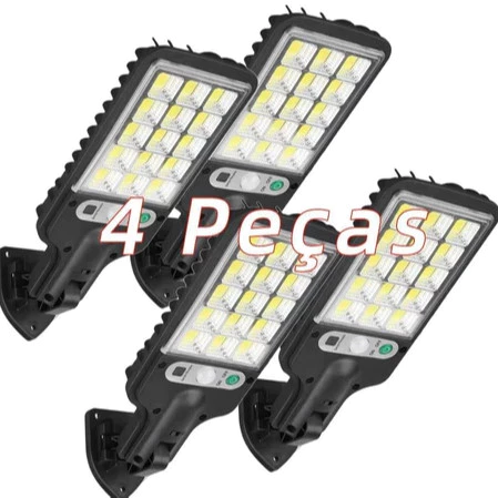 Kit 4 Luminária Led Solar Poste Rua Parede Sensor 180 Cob Led Controle