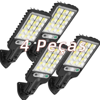 Kit 4 Luminária Led Solar Poste Rua Parede Sensor  180 Cob Led Controle