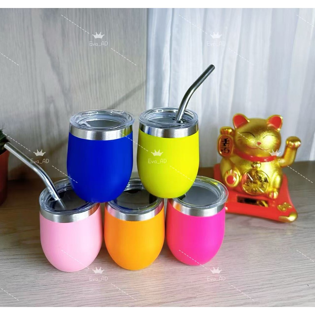 Kit 2 Mini Copo Ovo Cuia Térmica 70ml Em Inox Com Tampa Acrílica com Canudos de aço inoxidável