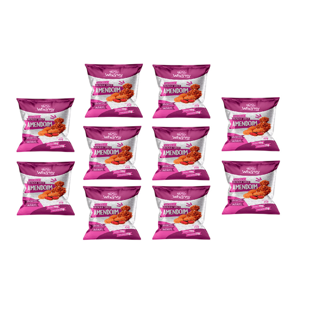 Kit 10x Biscoito Fit Amendoim C/ Whey Protein  45g - Wheyviv