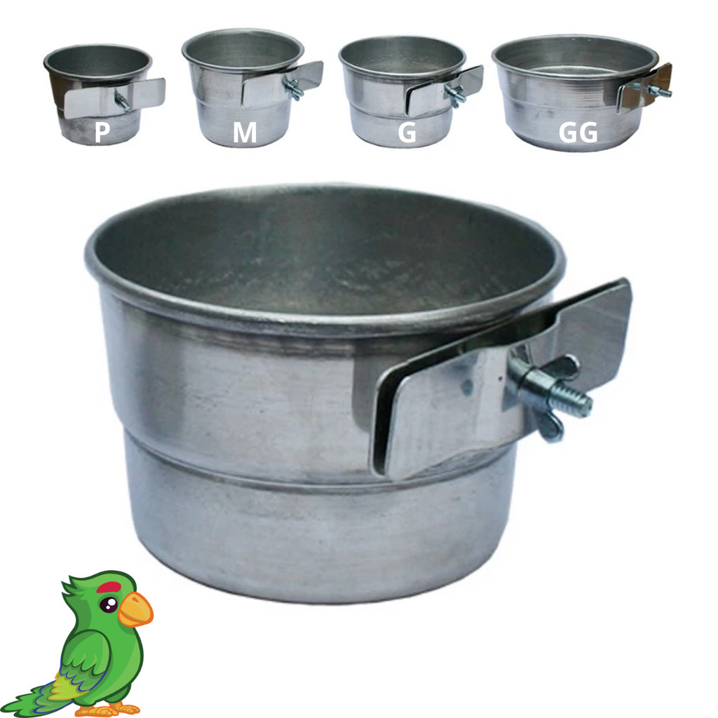 COMEDOURO BEBEDOURO PARA PAPAGAIO CANECA DE ALUMÍNIO – P AO GG em Oferta na Shopee