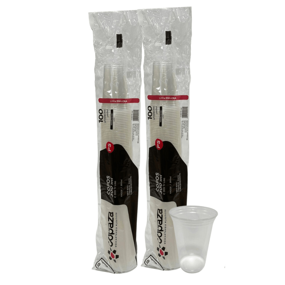 2 Pacotes de Copo de 300ml Liso Translúcido ABNT 2002 Copaza com 100 unidades em Oferta na Shopee