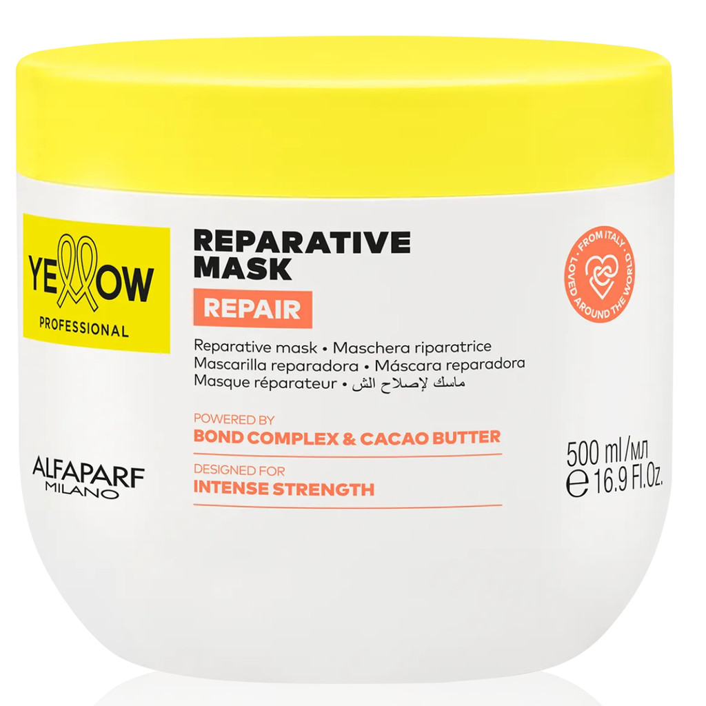 Máscara Reparadora Yellow Repair 500ml Alfaparf Bond Complex e Manteiga de Cacau Cabelos Danificados