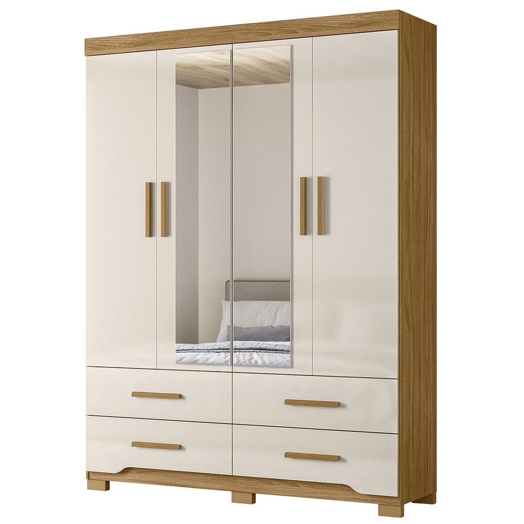 Guarda Roupa Casal 160cm Com Espelho Cancum Freijó/Off Z17   - Mpozenato em Oferta na Shopee
