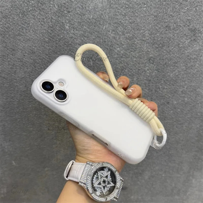 2 Em 1 Com Alça De Pulso Cordão Geléia Caso De Telefone Para iphone 16 15 14 13 12 11 pro max plus Duro Macio Pára-Choqu - detalhe